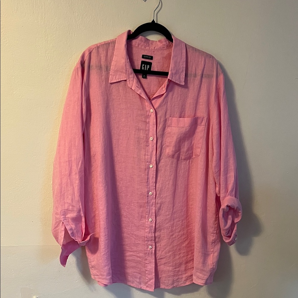 GAP Light Pink 100% Linen Boyfriend Shirt